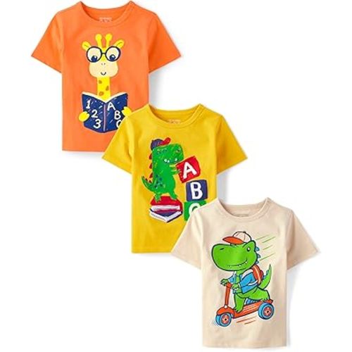The Children's Place Baby Boys' and Toddler School,Learning Short Sleeve Graphic T-Shirts,3 Pack