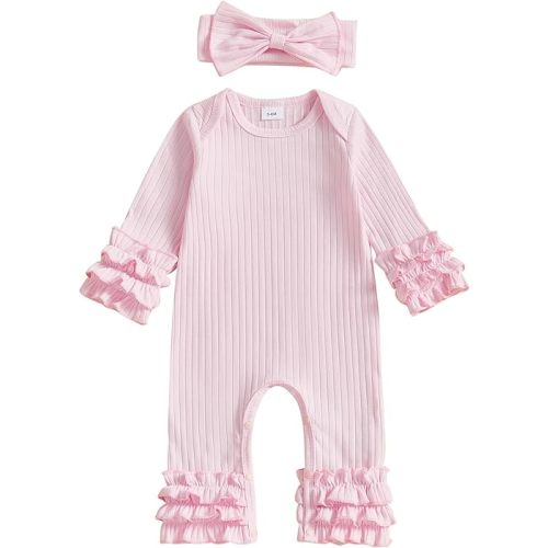 Newborn Baby Girl Clothes Jumpsuit Ruffle Romper Bodysuit Pants Headband One-Piece Coming Home Hospital Outfits