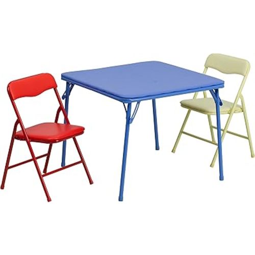 Flash Furniture Mindy Kids 3-Piece Folding Square Table and Chairs Set for Daycare and Classrooms, Children's Activity Table/Chairs Set, Multicolor