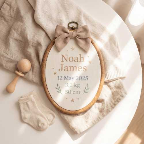 Custom Baby Birth Announcement Hoop, Embroidered Newborn Stats Sign, Personalized Name Date Weight Height, Nursery Wall Decor Gift