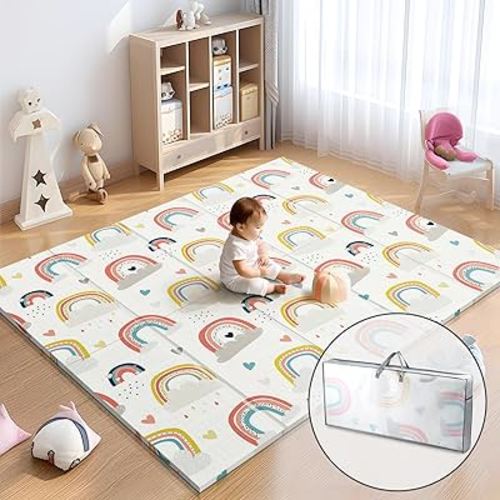 79x71 Extra Large Baby Play Mat for Floor, Foldable Foam Playmat for Babies 0-12 Months & Kids, Non-Toxic Waterproof Baby Mat for Floor, Thick Playpen Mat for Tummy Time Crawling