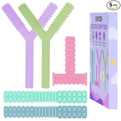 ERKOON 5 Pack Sensory Chew Toys for Autistic Children, Silicone Chewy Tubes Teething Tubes for Autism, ADHD, SPD, Chewies with Special Needs, Oral Motor Chewy Tool for Sensory Kids
