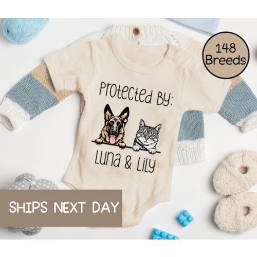 Baby Shower Gift Protected by Pets Onesie® Custom Dogs and - Etsy