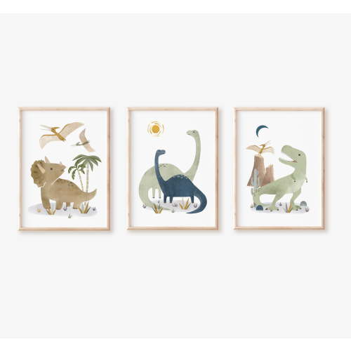 dinosaur wall decor, dinosaur art prints, dinosaur wall art, dinosaur nursery decor, Set of 3 Prints