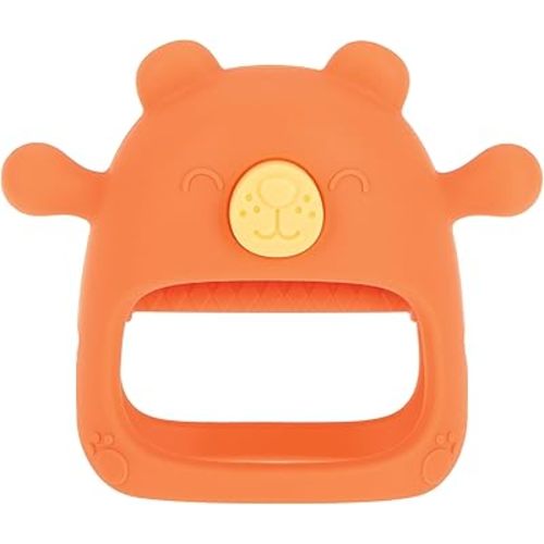Nuby Silicone Wrist Teething Mitten - Baby Teether Ring - 3+ Months - Coral Bear