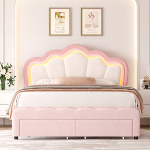 Lark Manor™ Avalie Upholstered LED Kids Bed with Drawer & Adjustable Headboard & Reviews | Wayfair