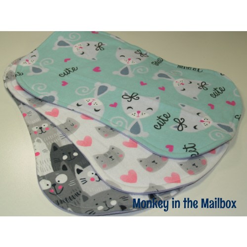 Flannel Burp Cloths, Set of 3, Baby Shower Gift, Baby Gift, Burp Cloth Girl, Baby Girl, Burp Rags, Burp Cloth Set, Cat, Kitten, Kitty Cat