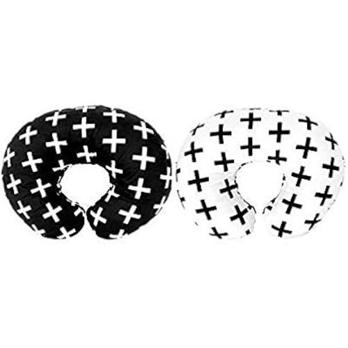 Premium Quality 2 Pack Nursing Pillow Covers by Mila Millie - Nordic Swiss Black & White Cross Unisex Design Slipcovers - 100% Cotton Hypoallergenic (Black & White)