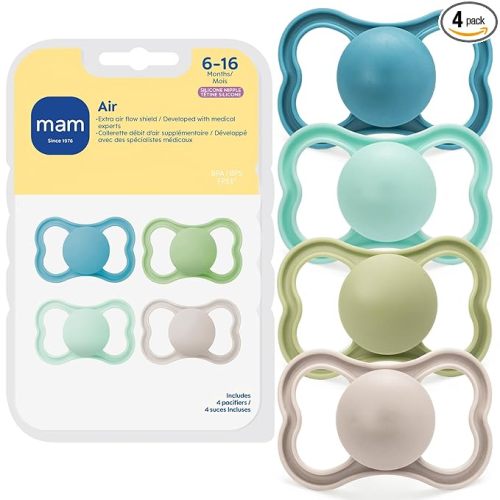 MAM Air Pacifier for Babies 6-16 Months, Extra Air Flow for Sensitive Skin, Developed with Medical Experts, BPA-Free Skin Soft Silicone, 4 Pack, Made in Europe