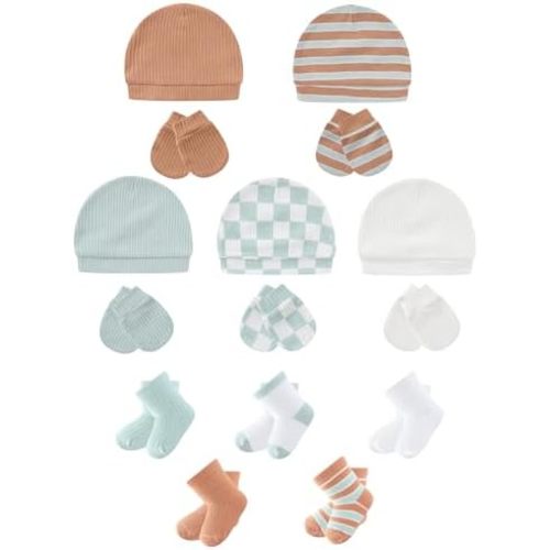 Baby Hats Mittens and Socks Set Soft Cotton Newborn Hat Glove for Boys Girls 0-6 Month