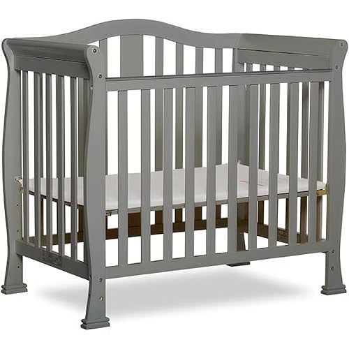 Dream On Me Addison 4-in-1 Convertible Mini Baby Crib in Cool Grey, GreenGuard Gold & JPMA, Non-Toxic, Pinewood, Converts to Mini Daybed & Twin Bed, 1″ Mattress Pad, Best for Small Nursery