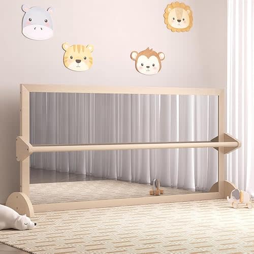 Montessori Mirror with Pull-Up Bar – Montessori Mirror with Bar for Toddlers, Baby Pull Up Bar for Nursery, Playroom & Classroom