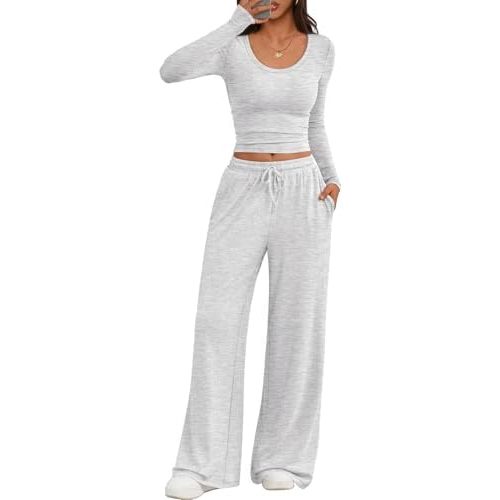 Trendy Queen Women 2 Piece Matching Lounge Sets Clothing Comfiest Wide Leg Pants 2025 Y2K Sweatsuits Fall Airport Outfit