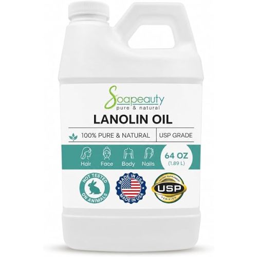 Soapeauty Liquid Lanolin Oil | 100% Pure & Natural Carrier Oil | Moisturizer for Dry Skin, Hair & Nails | DIY Beauty & Soap Making | 64 fl oz