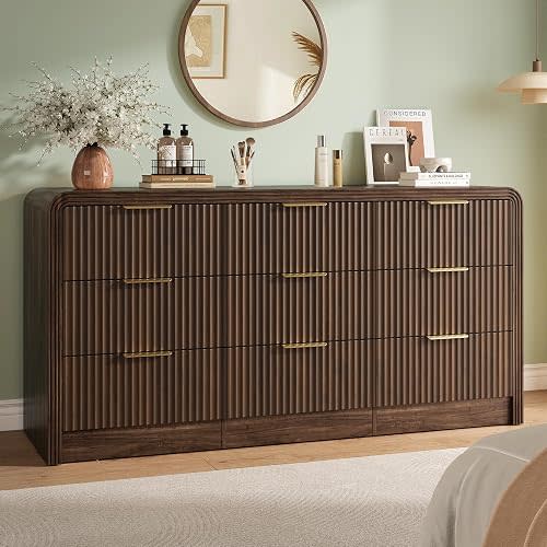 Decofy Fluted 9 Drawers Dresser, 63'' Wide Chest of Drawers for Bedroom