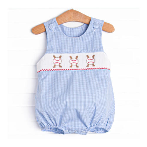 Homerun Hitter Smocked Bubble, Blue – Stitchy Fish