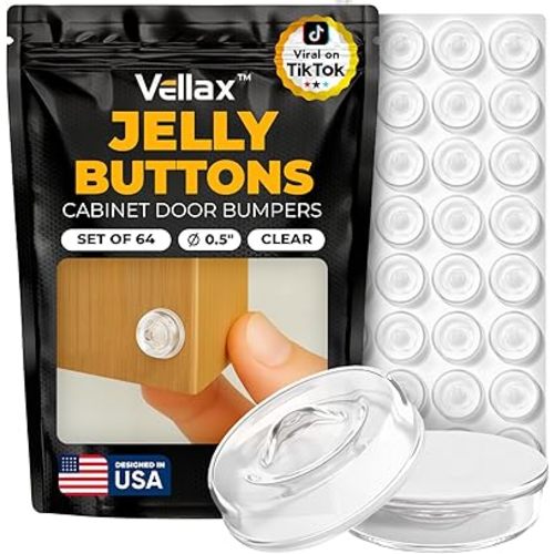 64 Self Adhesive Cabinet Door Bumpers – Sticky Clear Silicone Rubber Pads for Furniture Drawers, Kitchen Cabinets, Decor, Wall Protection – Vellax