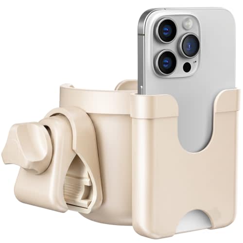 Cup Holder for Walker: Stroller Cup Holder Attachment with Phone Holder | Wheelchair & Stroller Accessories for Rollator, Bike, Scooter, Golf Cart, Baby Essentials, Christmas New Mom Seniors Gifts