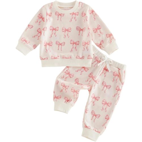 Toddler Girl Fall Clothes Outfit Long Sleeve Sweatshirt Pants Set | Toddler Baby Girl Clothes Infant Fall Winter Outfit Bow Long Sleeve Sweatshirts Pants 2 Pcs Set Little Girls Clothing Set