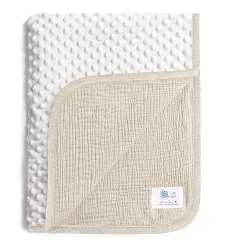 lulumoon Baby Blankets for Newborn Unisex: Thermal Minky Dotted Backing - Muslin Receiving Blanket for Baby Essential & Registry Gift 30"x40"(Ivory)