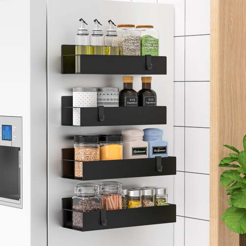 Magnetic Water Bottle Holder for Refrigerator, Cup Holder Organizer for Stanley and Tumbler for Kitchen, 4 Pack, Metal Black