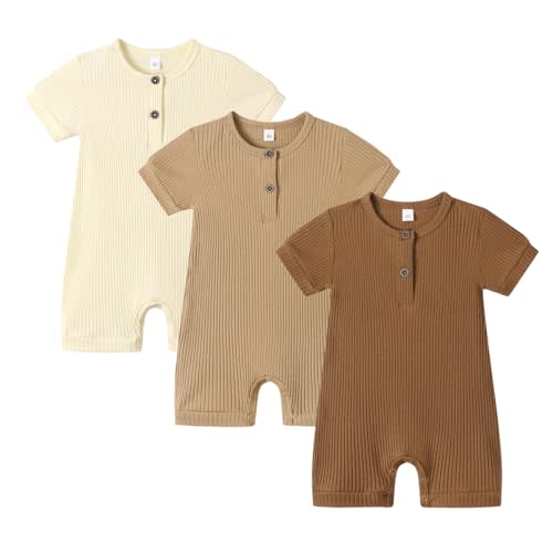 Bafeicao Baby Boy Girl 2/3 Pack Solid Romper Ribbed Short/Long Sleeve Bodysuit Jumpsuit Infant Knitted Outfits Clothes