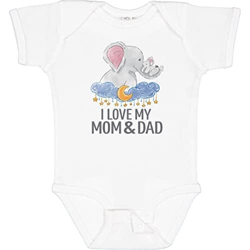 inktastic I Love My Mom and Dad Cute Elephants in Night Sky Baby Bodysuit