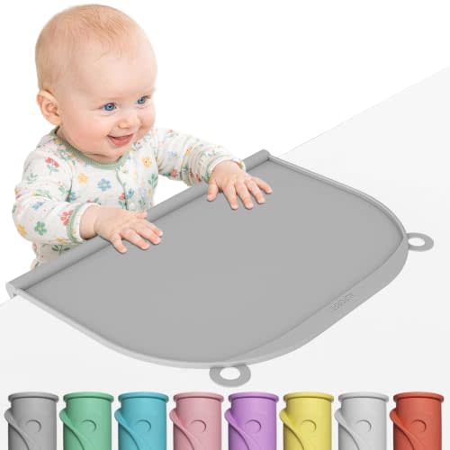 Large Silicone Placemat, 17"x12" Thick Mat with Edge-Bumper, Side Leakproof | With Light Suction Base, Non-slip Table Mat for Toddler Dining, Baby Eating, Kids Food Mat, Restaurant & Travel Essentials