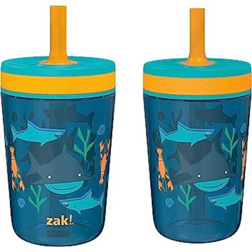 Zak Designs Kelso 15 oz Tumbler Set, (Underwater) Non-BPA Leak-Proof Screw-On Lid with Straw Made of Durable Plastic and Silicone, Perfect Baby Cup Bundle for Kids (2pc Set)