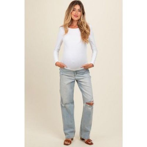 PinkBlush Light Blue Open Knee Relaxed Straight Leg Maternity Jeans Light Blue 26