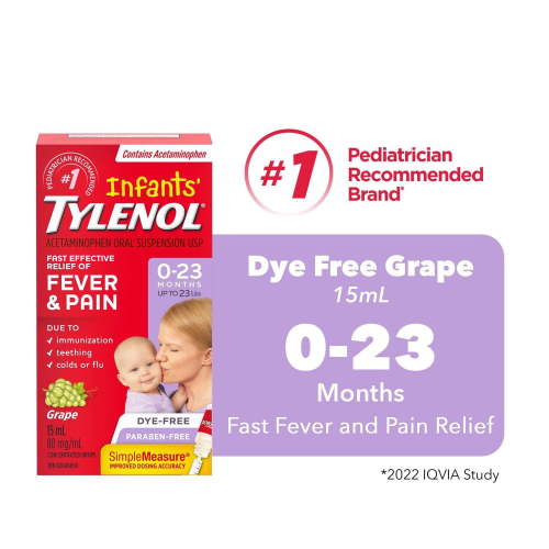 Tylenol Infants' Medicine, Relief of fever & pain, 0-23 Months, Dye-Free Grape Suspension liquid, Acetaminophen 80mg - Walmart.ca
