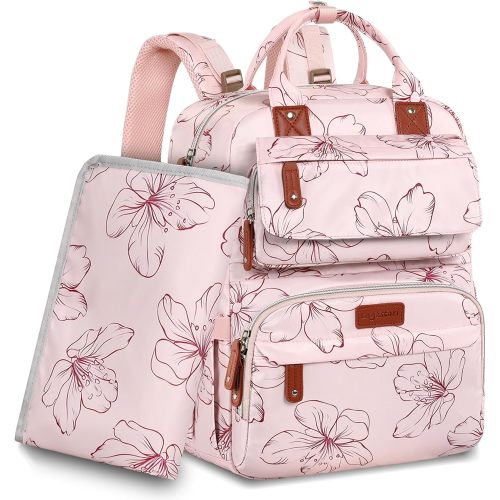 Diaper Bag Backpack, Large Diaper Backpack with Portable Changing Pad, Baby Diaper Bags for Girls, Multifunction Floral Travel Backpack for Moms Dads with Insulated Pockets and Stroller Straps