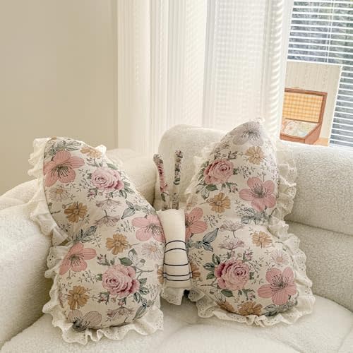 Butterfly Throw Pillow - Cotton Linen Butterfly Shaped Decorative Animal Pillow, Soft Stuffed Hugging Pillows Cushion for Bedroom Living Room Sofa Couch,Boho Home Accent Decor (Pink)