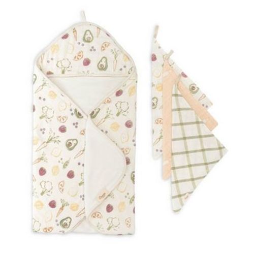 Clementine Fruits & Veggies Hooded Baby Bath Towel & Washcloth Set