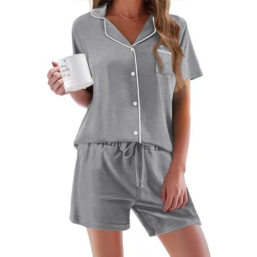 Pajama Set for Women Short Sleeve Sleepwear Button Down Pjs Soft 2 Piece Lounge Set