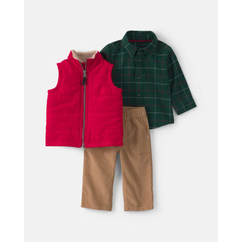 Baby Boy 3-Piece Plaid Twill Long-Sleeve Layering Set - Red/Green/Khaki | Carter's