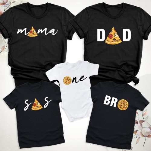 Family Pizza T-Shirt, Pizza Pie & Slices Shirt, Pizza Slice Mom Dad Bro One Baby Son Daughter Matching Shirt, Pizza Theme Birthday Party Tee