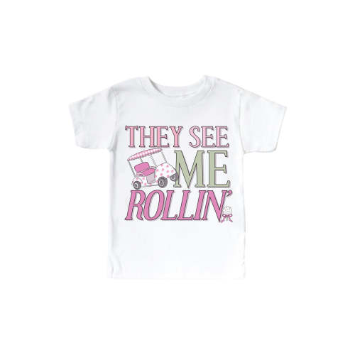 They See Me Rollin' Pink Graphic Bodysuit or Kids Tee | White