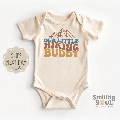 Our Little Hiking Buddy Baby Bodysuit - Adventure Baby Gift, Camping Baby Romper, Natural Retro Newborn Outfit, Infant Hiking Shirt