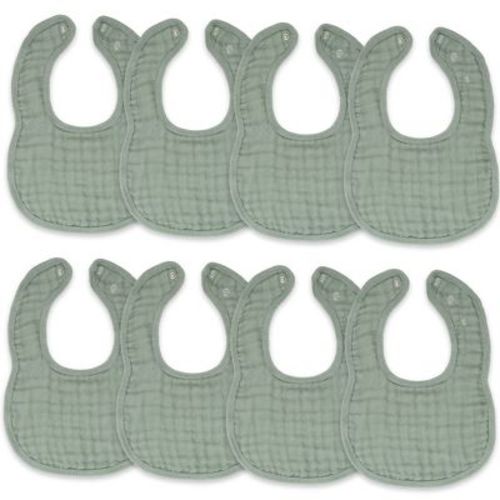 Comfy Cubs Muslin Cotton Baby Bibs, 8 Pack, Adjustable Size with Easy Snaps, Soft and Super Absorbent - Fern