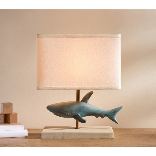 Carved Wood Shark Table Lamp (15")