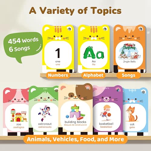 JoyCat Spanish & English Bilingual Talking Flash Cards for Toddlers 1-5