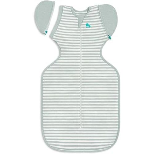Love to Dream Transition Bag 0.2T Stretch Cotton Medium (6-8.5kg) Stage 2, Soft & Breathable, Lightweight for Comfortable Sleep, Ideal for Newborns, Stripe Print, Olive