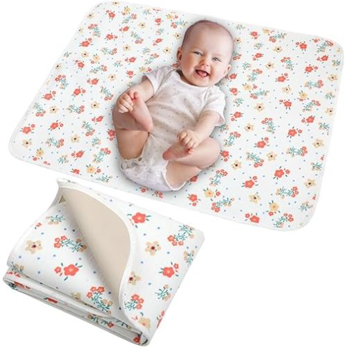 For Diaper Caddy - Baby Diaper Changing Pad, 19.7"x25.6" Waterproof Changing Pad Liners with 100% Muslin Cotton Front Top and Leather Back, Soft and Absorbent Portable Changing Mat for Travel, Changing Station