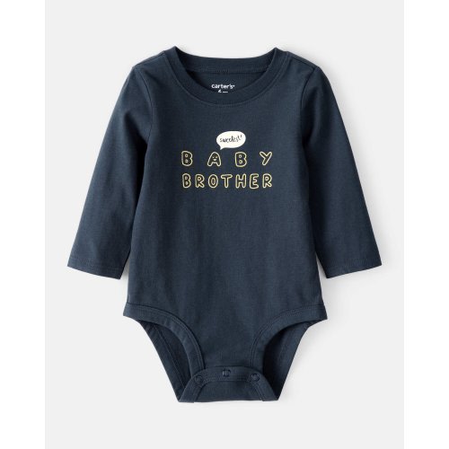Baby Boy Sweetest Baby Brother Cotton Long-Sleeve Graphic Bodysuit - Navy Blue | Carter's