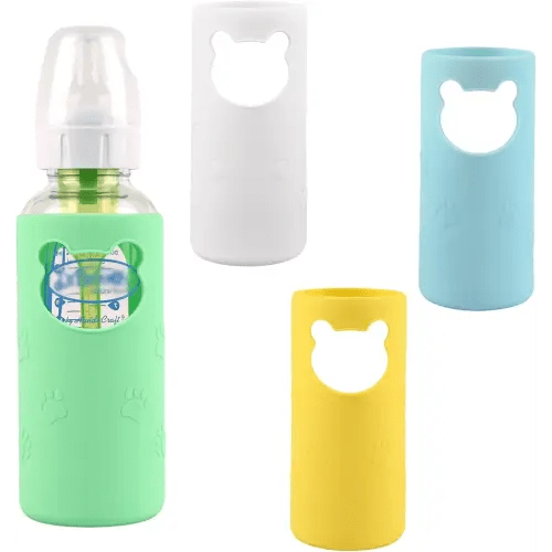 4 Pack Silicone Sleeves for Dr Brown's Glass Baby Bottles, Anti Breakage Baby Bottle Holder, Compatible Dr. Brown's Natural Narrow Glass Baby Bottles 8 oz, BPA Free (White+Blue+Green+Yellow)