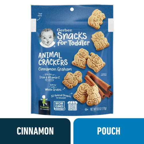 Gerber Toddler Snacks for Baby, Cinnamon Graham Animal Crackers, 6 oz Bag