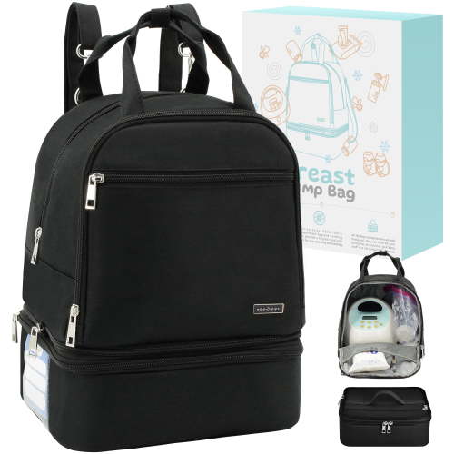 DERSTUEWE Breast Pump Backpack, Durable Waterproof Pump Bag for Breastfeeding Moms, Black