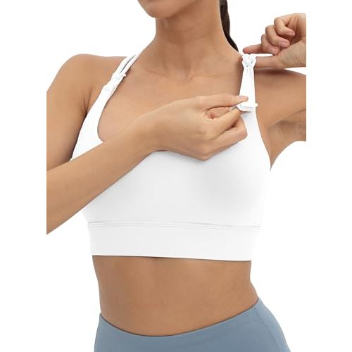 V VOCNI Nursing Bras for Breastfeeding Criss-Cross Back Sports Bra | Light Support, Removable Pads, Padded Tank Top, Support Yoga Maternity Bras, Longline Workout Yoga Bra