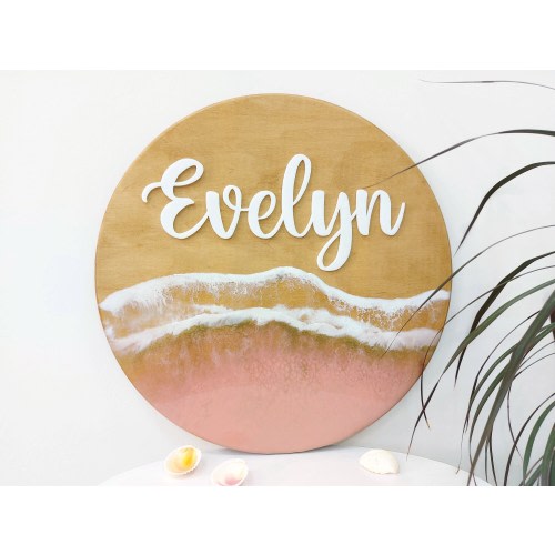 Baby girl crib sign 3D baby name sign Name sign round Ocean themed nursery Baby name reveal Resin name plaque Wood name board